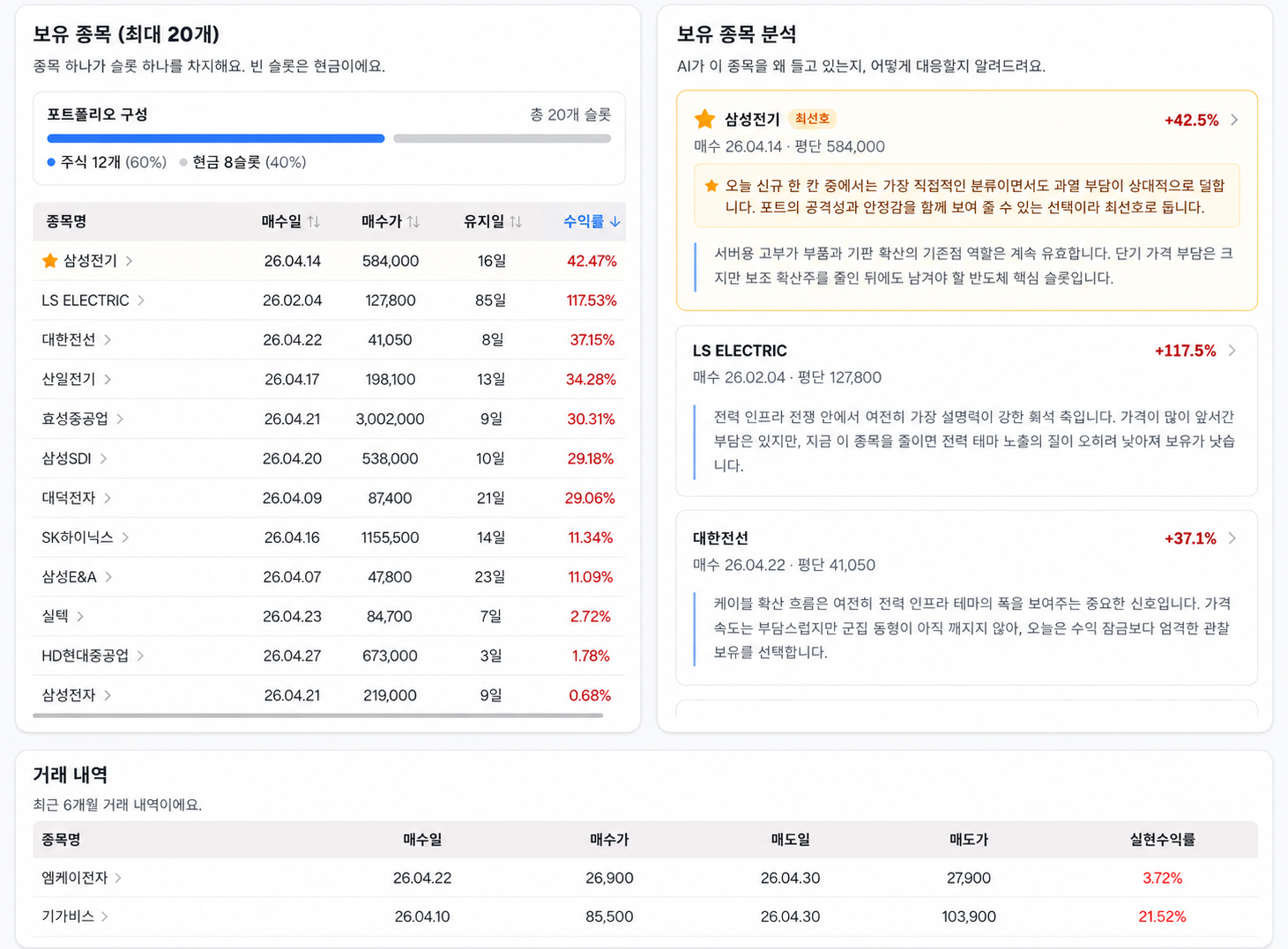 현재 보유 종목 리스트
